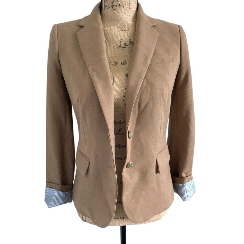 EUC! J. Crew Wool Tan Camel Schoolboy Blazer - Size 0 - Picture 7 of 12